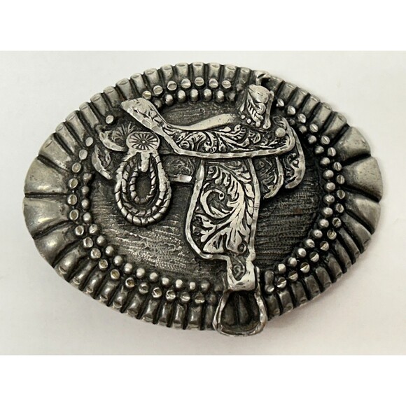 Vintage 1993 EGE Pewter Ornate Western Horse Saddle Cowby Cowgirl Belt Buckle - Picture 1 of 5